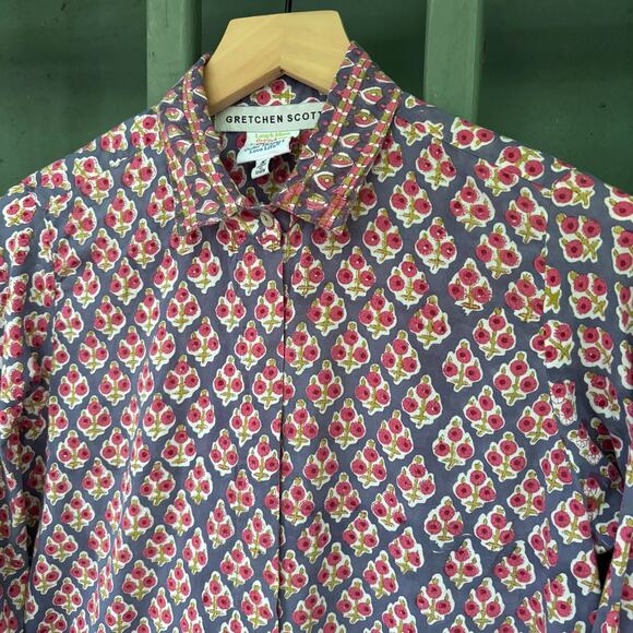 Gretchen Scott Designs Tops - Gretchen Scott Artisan-Inspired Block Print Blouse Sz S boho preppy coastal